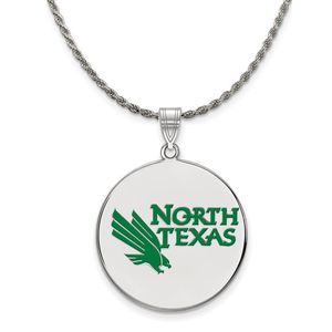 Sterling Silver North Texas XL Enamel Disc Pendant Necklace - 22 Inch